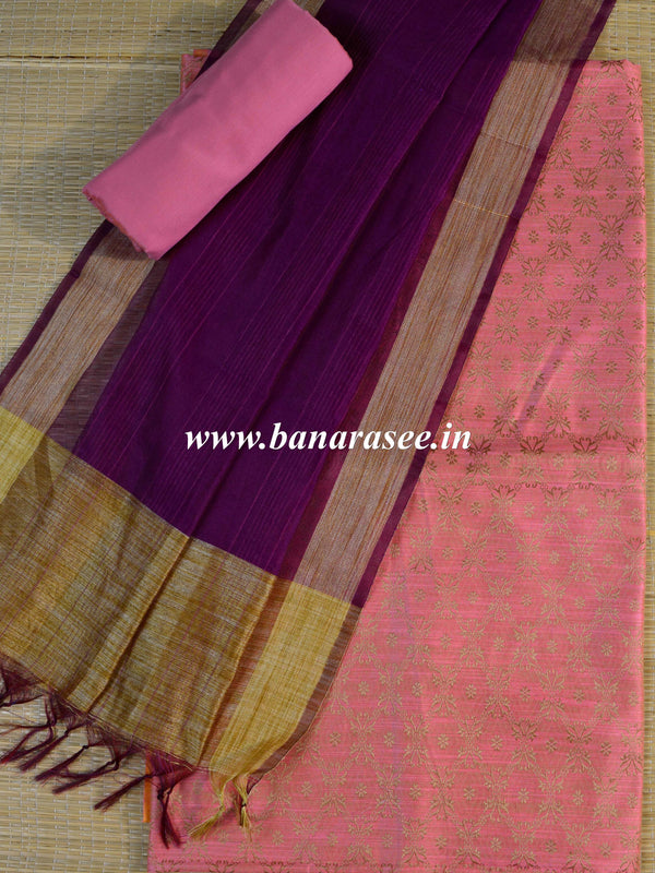 Banarasee Soft Cotton Ghichha Work Salwar Kameez Fabric & Dupatta-Violet & Peach