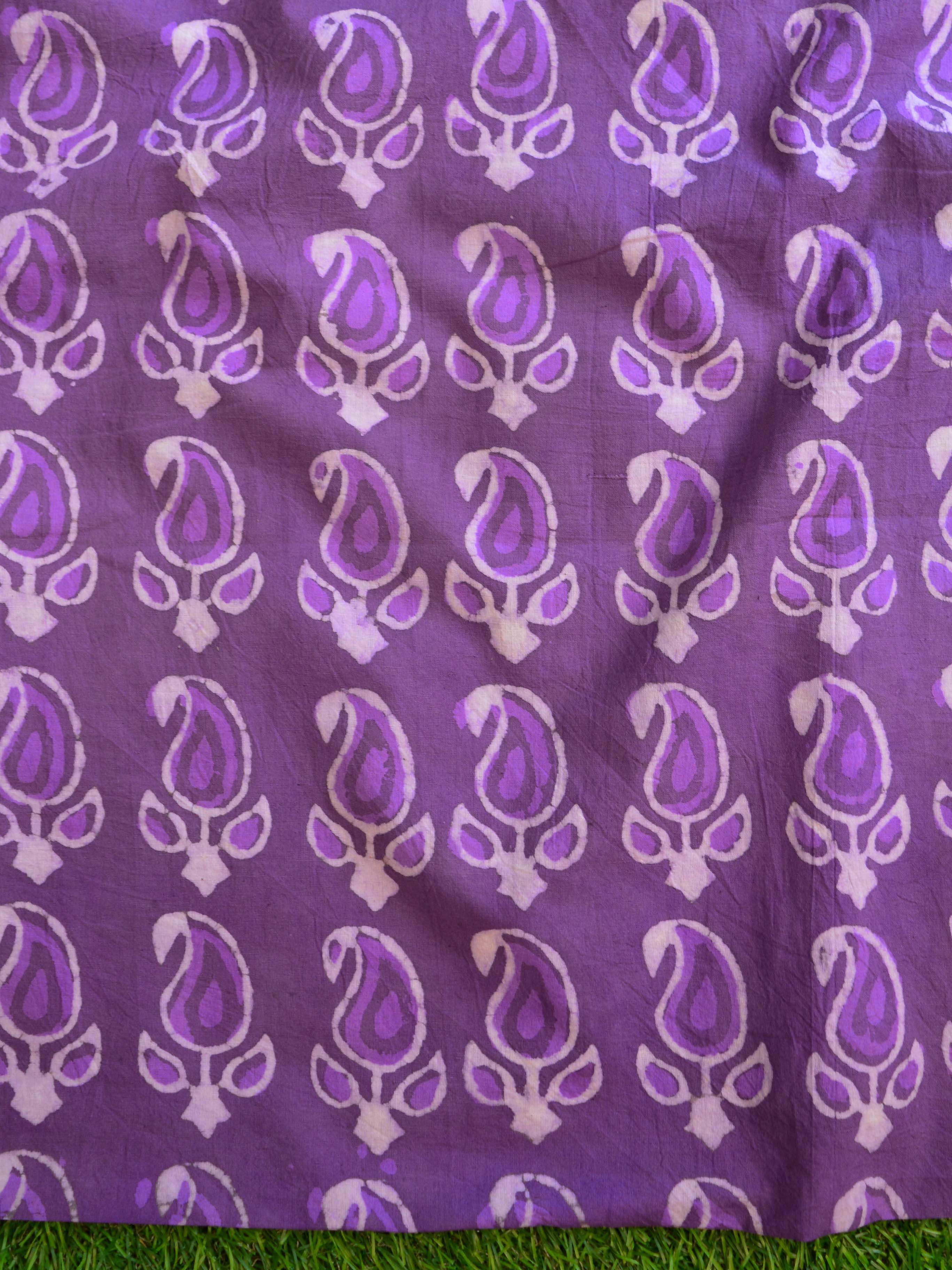 Handloom Mul Cotton Handblock Printed Suit Set-Purple
