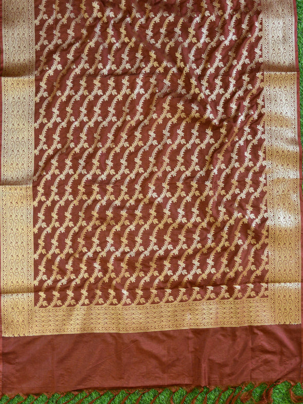 Banarasee Art Silk  Salwar Kameez Fabric With Contrast Dupatta-Orange & Brown