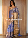 Banarasee Handwoven Contrast Border Pastel Color Saree With Self Weaving Design-Purple
