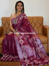 Bhagalpur Handloom Pure Linen Cotton Hand-Dyed Batik Pattern Saree-Wine
