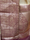Banarasee Handwoven Pure Silk Cotton Saree With Antique Zari & & Border-Beige