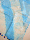 Bhagalpur Handloom Pure Linen Cotton Hand-Dyed Shibori Pattern Saree-White & Blue