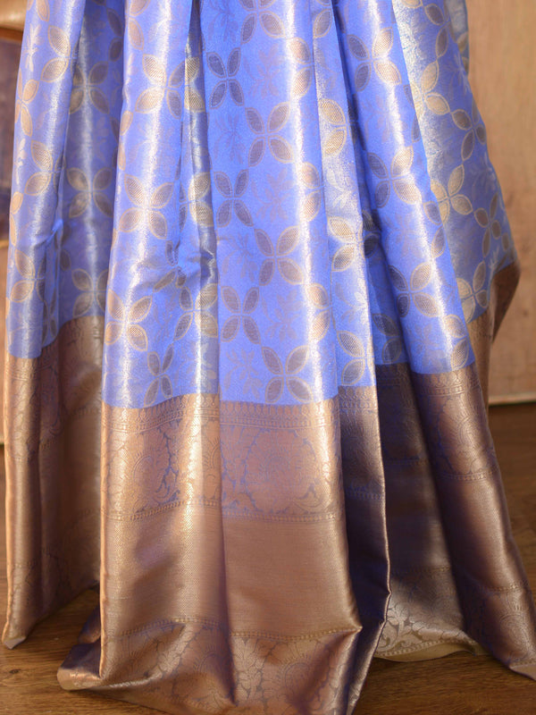 Banarasee Handwoven Contrast Border Pastel Color Saree With Self Weaving Design-Purple