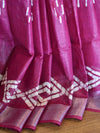 Bhagalpur Handloom Pure Linen Cotton Hand-Dyed Batik Pattern Saree-Wine