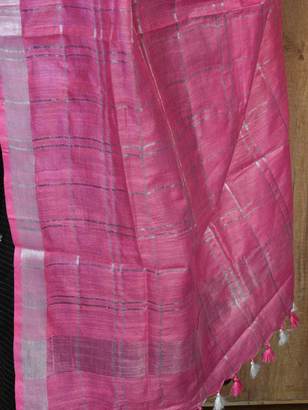 Bhagalpuri Cotton Suit With Ghichha Kameez & Linen Dupatta-Black & Pink