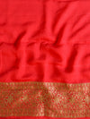 Banarasee Pure Khaddi Chiffon Silk Sari With Antique Zari Buta Design & Contrast Border-Crimson Red