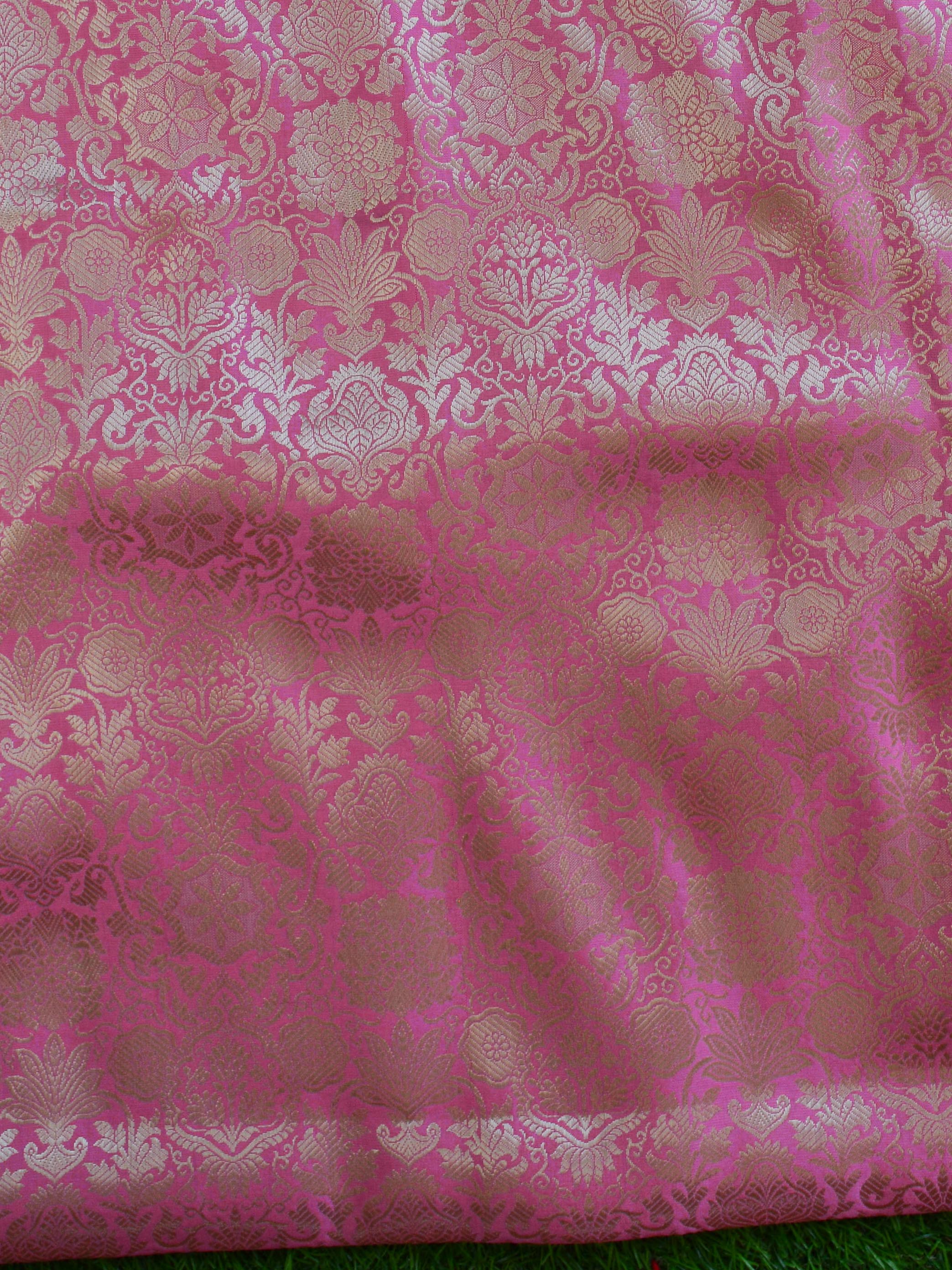 Banarasee Art Silk  Salwar Kameez Fabric With Contrast Dupatta-Pink & Green