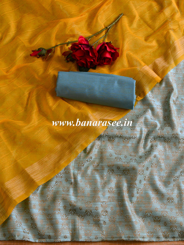 Banarasee Soft Cotton Ghichha Work Salwar Kameez Fabric & Dupatta-Green & Yellow