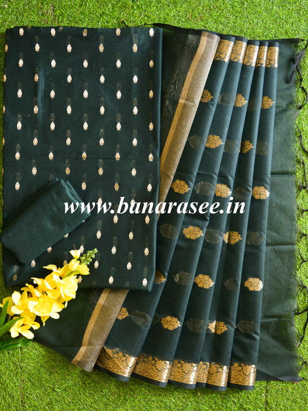 Banarasee Chanderi Cotton Zari Buti Design Salwar Kameez & Dupatta Set-Green