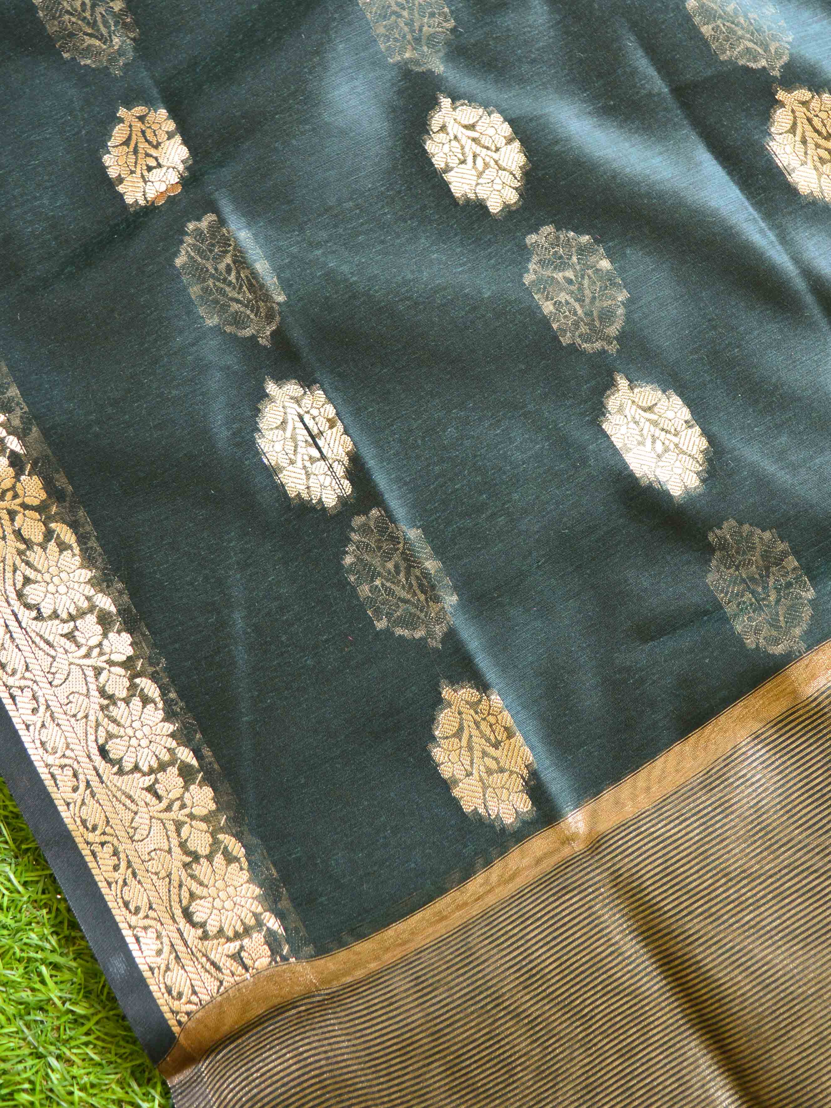 Banarasee Chanderi Cotton Zari Buti Design Salwar Kameez & Dupatta Set-Green