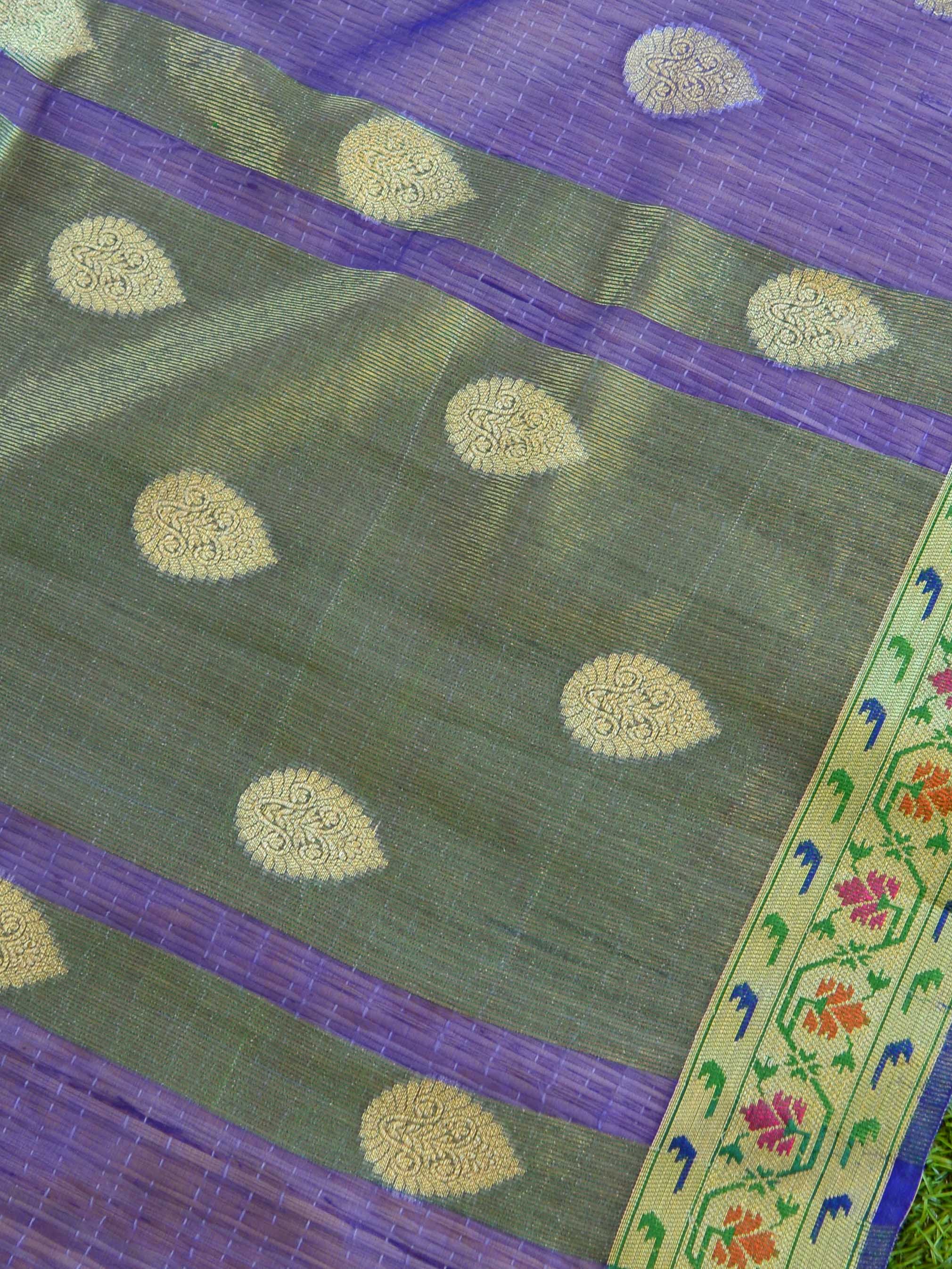 Banarasee Organza Mix Saree With Buta Design & Meena Border-Royal Blue