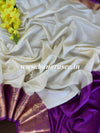 Banarasee Handloom Pure Chiniya Silk Saree With Zari Border-White & Violet