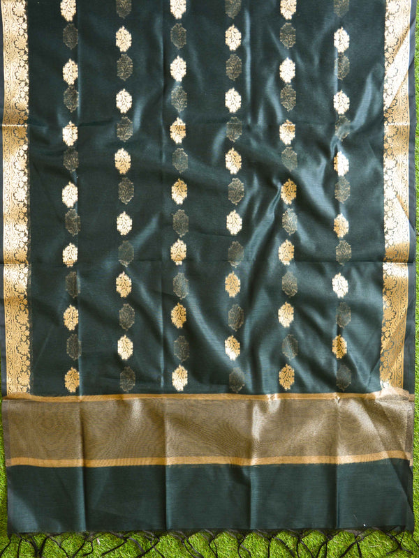 Banarasee Chanderi Cotton Zari Buti Design Salwar Kameez & Dupatta Set-Green