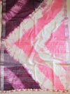 Bhagalpur Handloom Pure Linen Cotton Hand-Dyed Shibori Pattern Saree-Pink & White