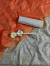 Banarasee Soft Cotton Ghichha Work Salwar Kameez Fabric & Dupatta-Beige & Orange