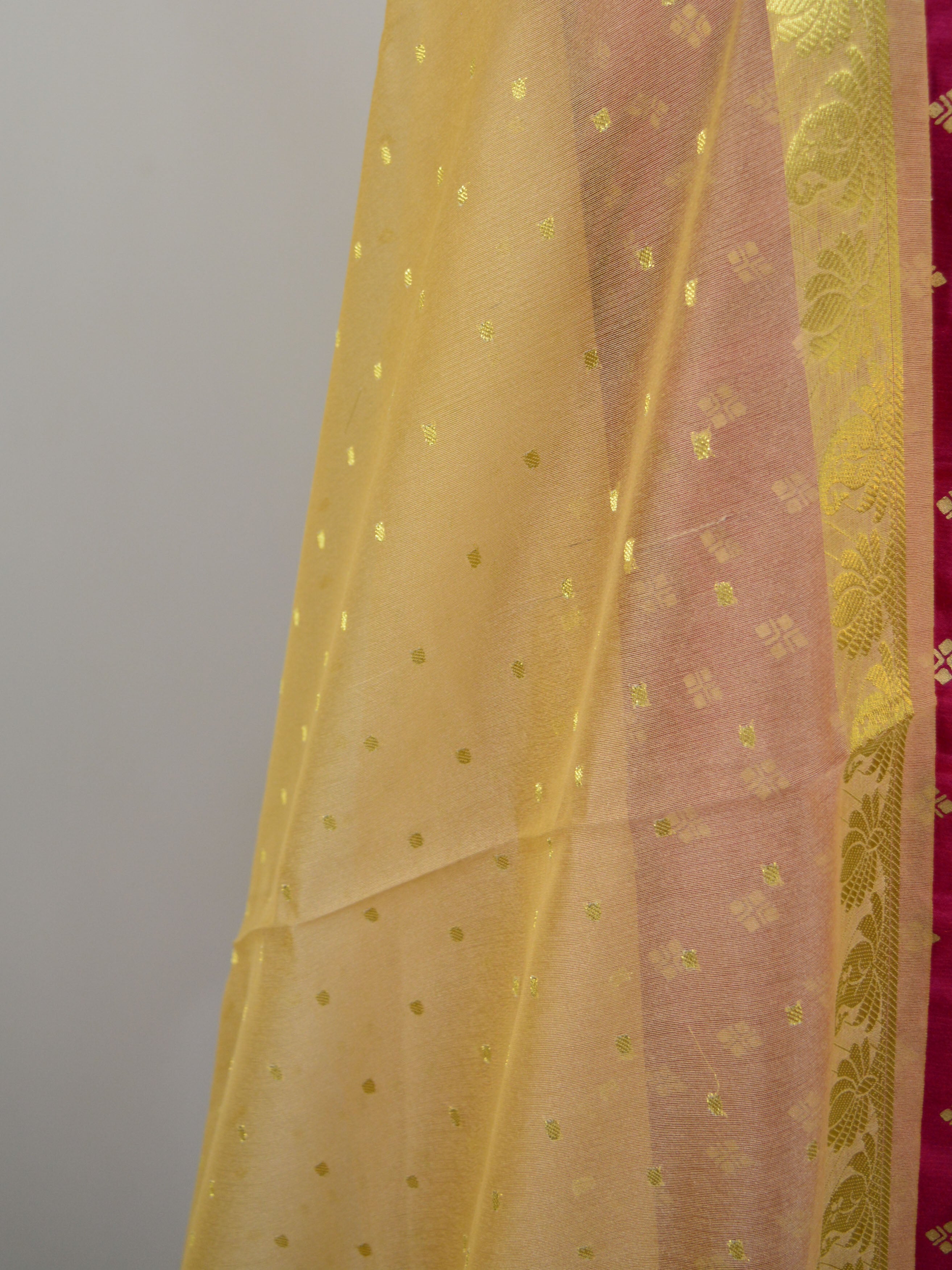 Banarasee Semi Silk Salwar Kameez Fabric With Gold Dupatta-Wine