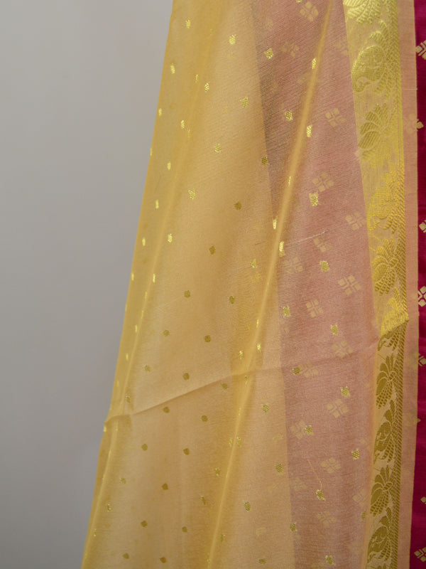 Banarasee Semi Silk Salwar Kameez Fabric With Gold Dupatta-Wine