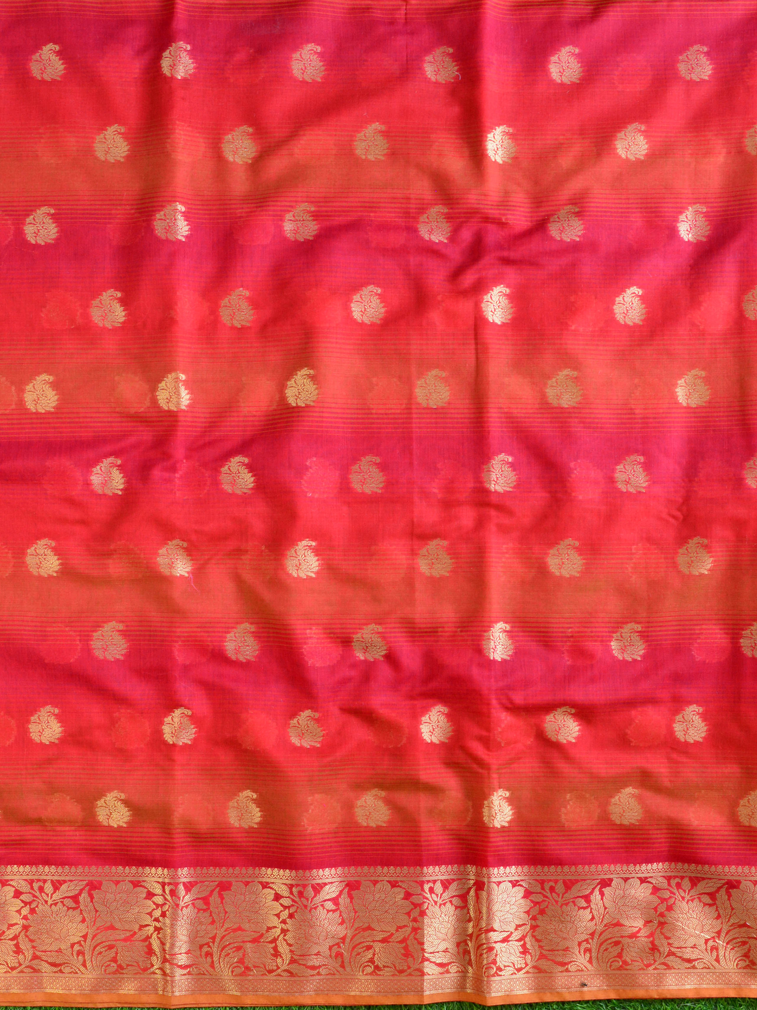 Banarasee Chanderi Cotton Salwar Kameez Zari Woven Buti Design Fabric-Red