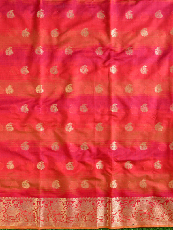Banarasee Chanderi Cotton Salwar Kameez Zari Woven Buti Design Fabric-Red