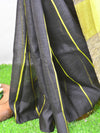 Bhagalpuri Handloom Pure Linen Ghichha Stripes Design Saree-Black