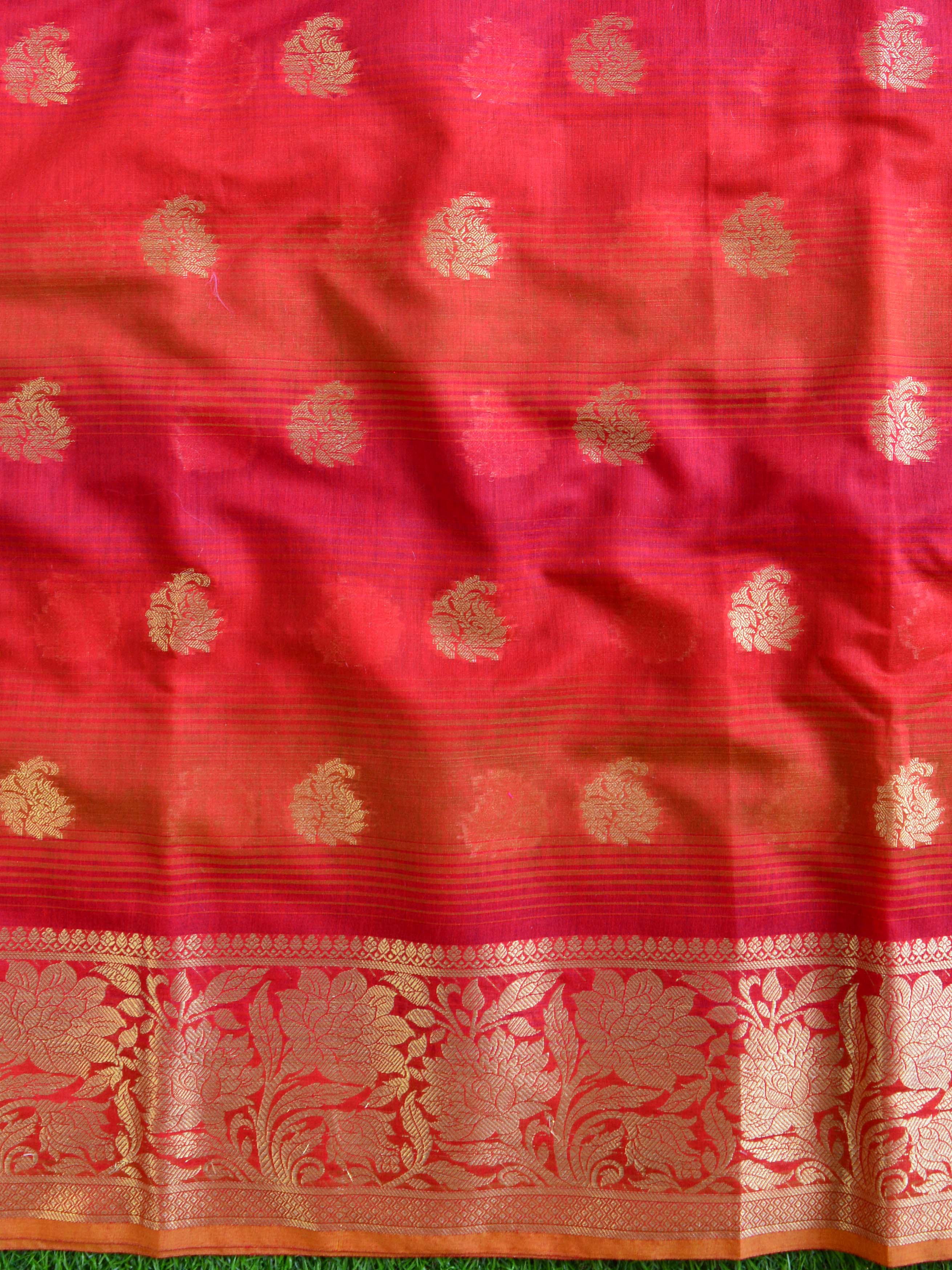 Banarasee Chanderi Cotton Salwar Kameez Zari Woven Buti Design Fabric-Red