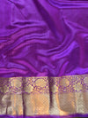 Banarasee Handloom Pure Chiniya Silk Saree With Zari Border-White & Violet