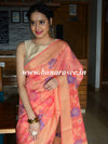 Banarasee Cotton Silk Floral Jaal Resham Work Saree-Peach