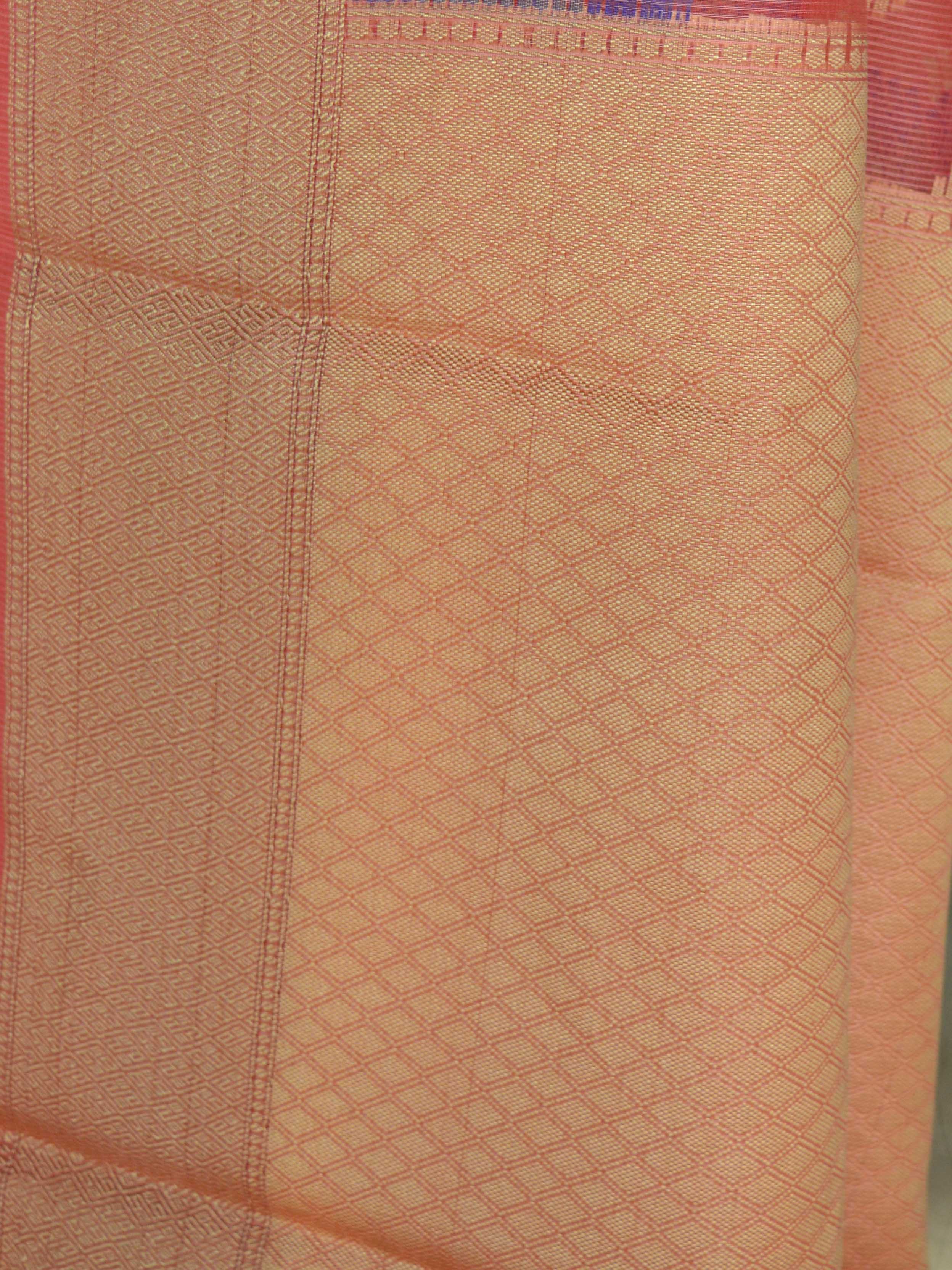 Banarasee Cotton Silk Floral Jaal Resham Work Saree-Peach