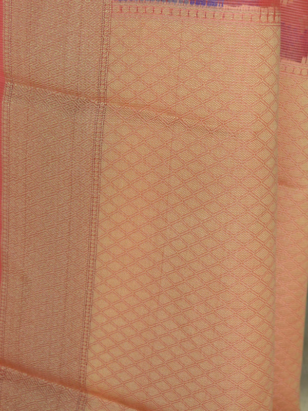 Banarasee Cotton Silk Floral Jaal Resham Work Saree-Peach