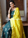 Banarasee Pure Chanderi Silk Zari Buti Salwar Kameez Set-Green & Yellow