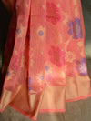 Banarasee Cotton Silk Floral Jaal Resham Work Saree-Peach