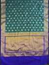 Banarasee Handwoven Semi Silk Saree With Zari Buta Design & Floral Border-Green