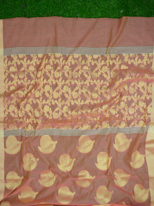 Banarasee Cotton Silk Zari Border & Buta Saree-Peach