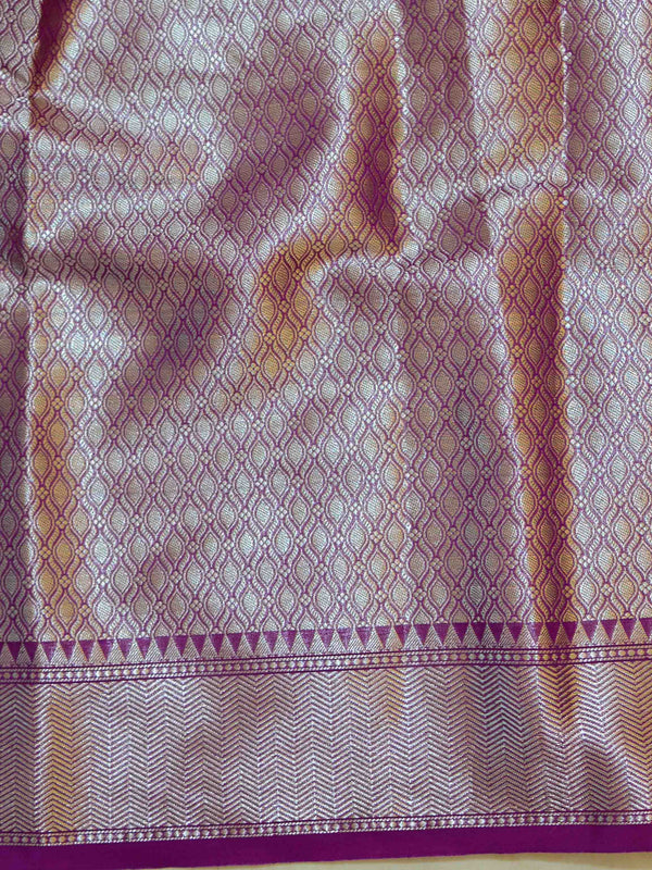 Banarasee Handwoven Semi-Chiffon Saree With Zari Buti & Border-Pink & Purple