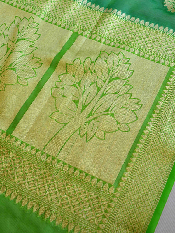 Banarasee Organza Mix Saree With Zari Buta & Border Saree-Green