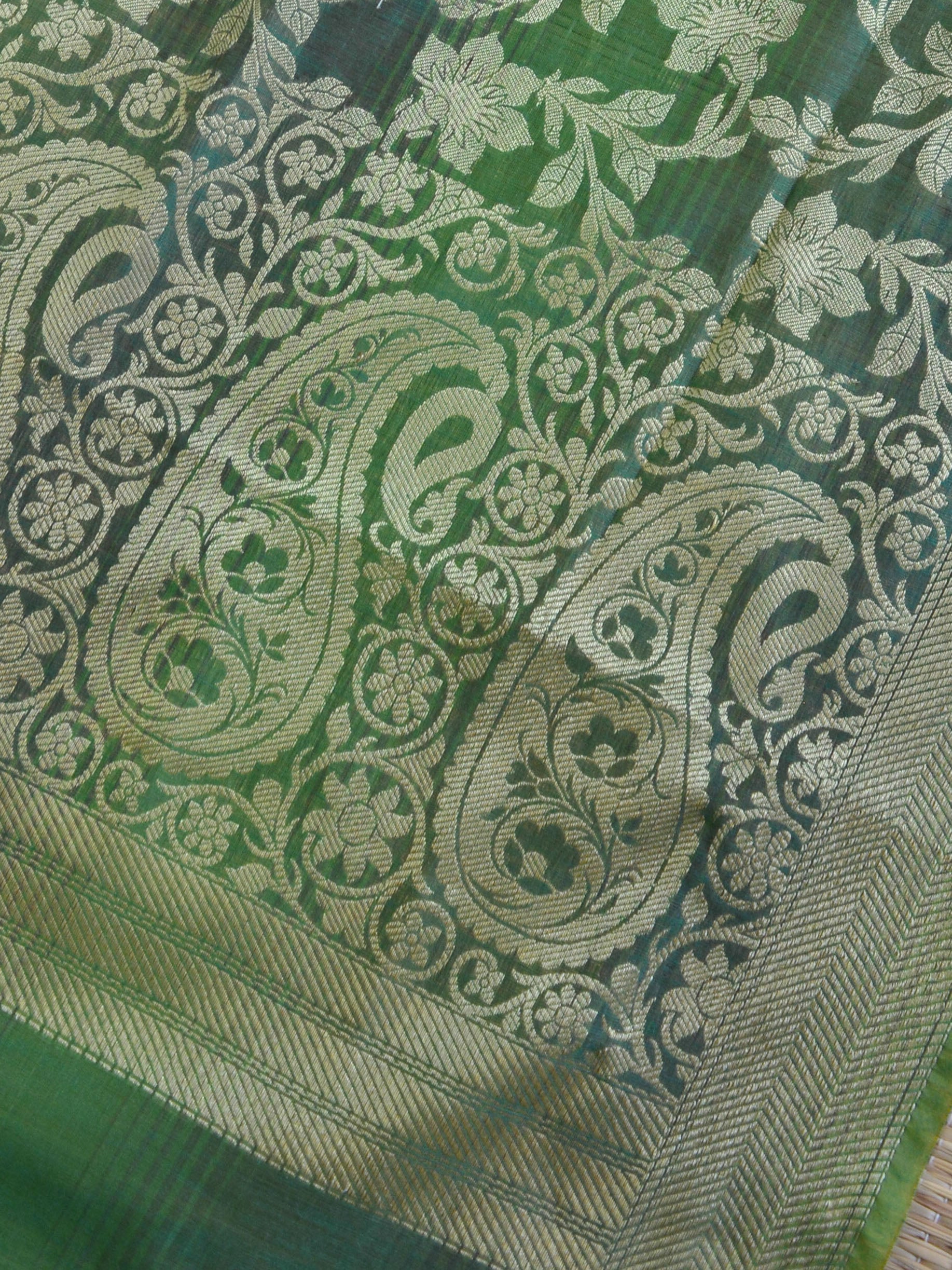 Banarasee Chanderi Cotton Salwar Kameez Zari Woven Buti Design Fabric-Green