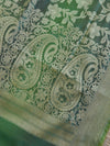 Banarasee Chanderi Cotton Salwar Kameez Zari Woven Buti Design Fabric-Green