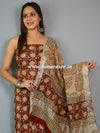 Handloom Linen Cotton Hand-Block Print Suit Set-Brown