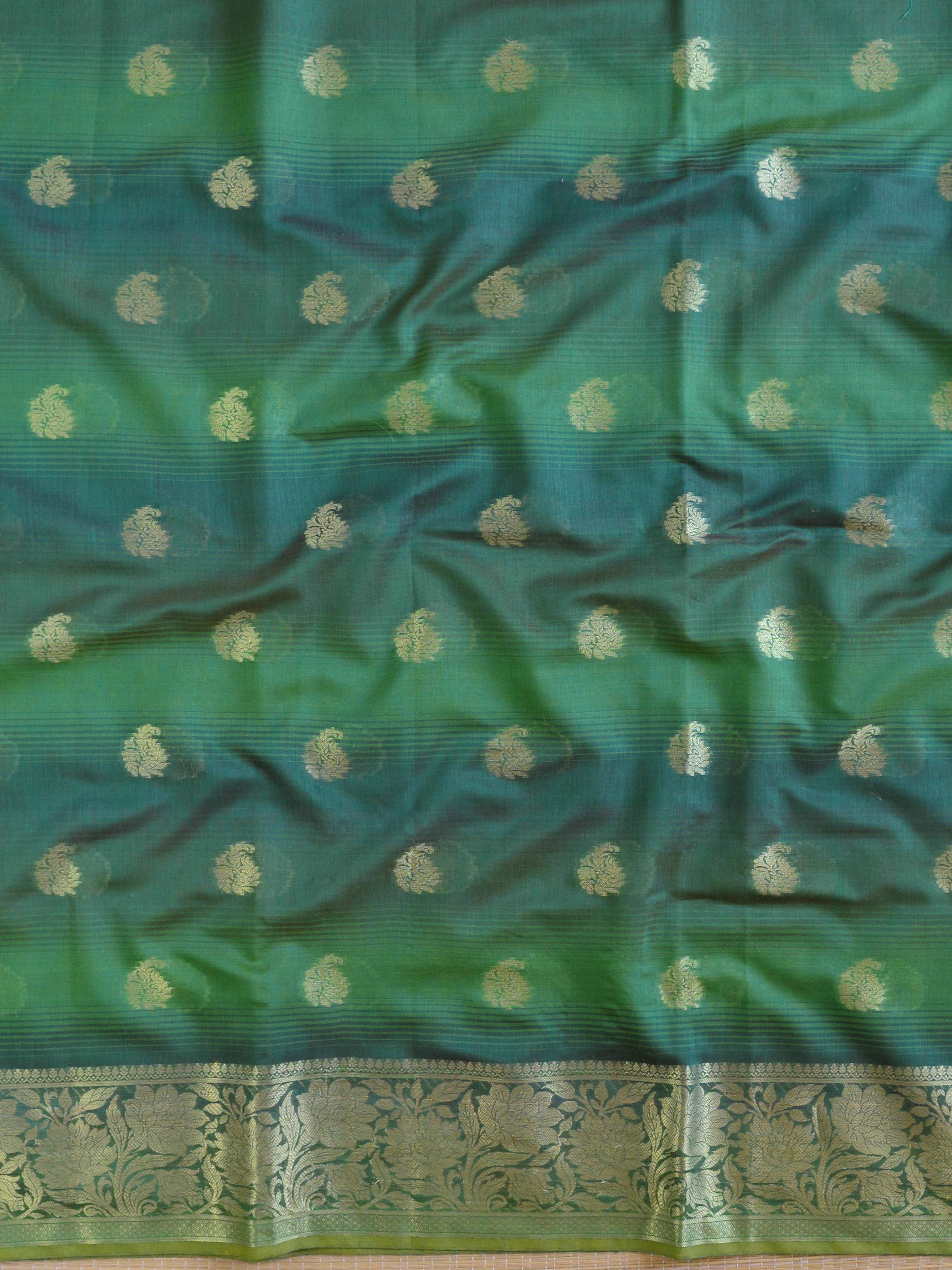 Banarasee Chanderi Cotton Salwar Kameez Zari Woven Buti Design Fabric-Green