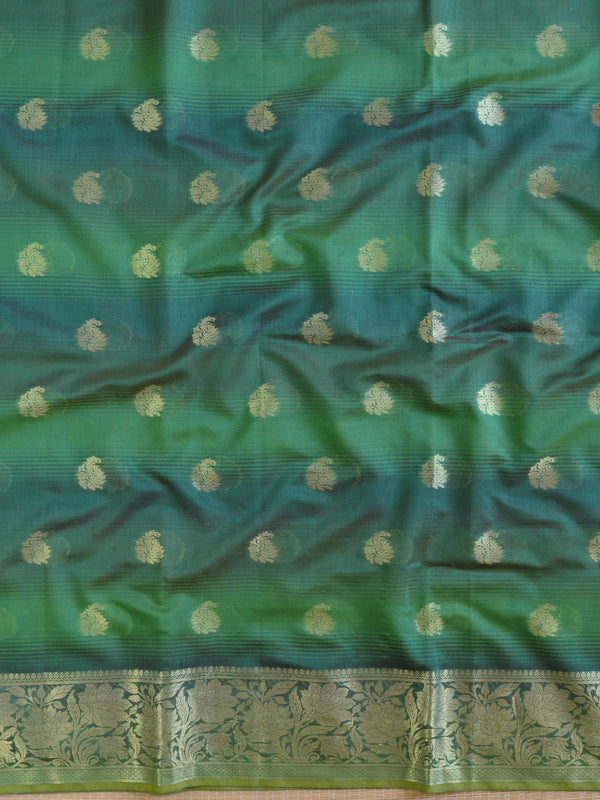Banarasee Chanderi Cotton Salwar Kameez Zari Woven Buti Design Fabric-Green