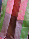 Banarasee Kora Muslin Saree With Jaal Design & Floral Border-Peach