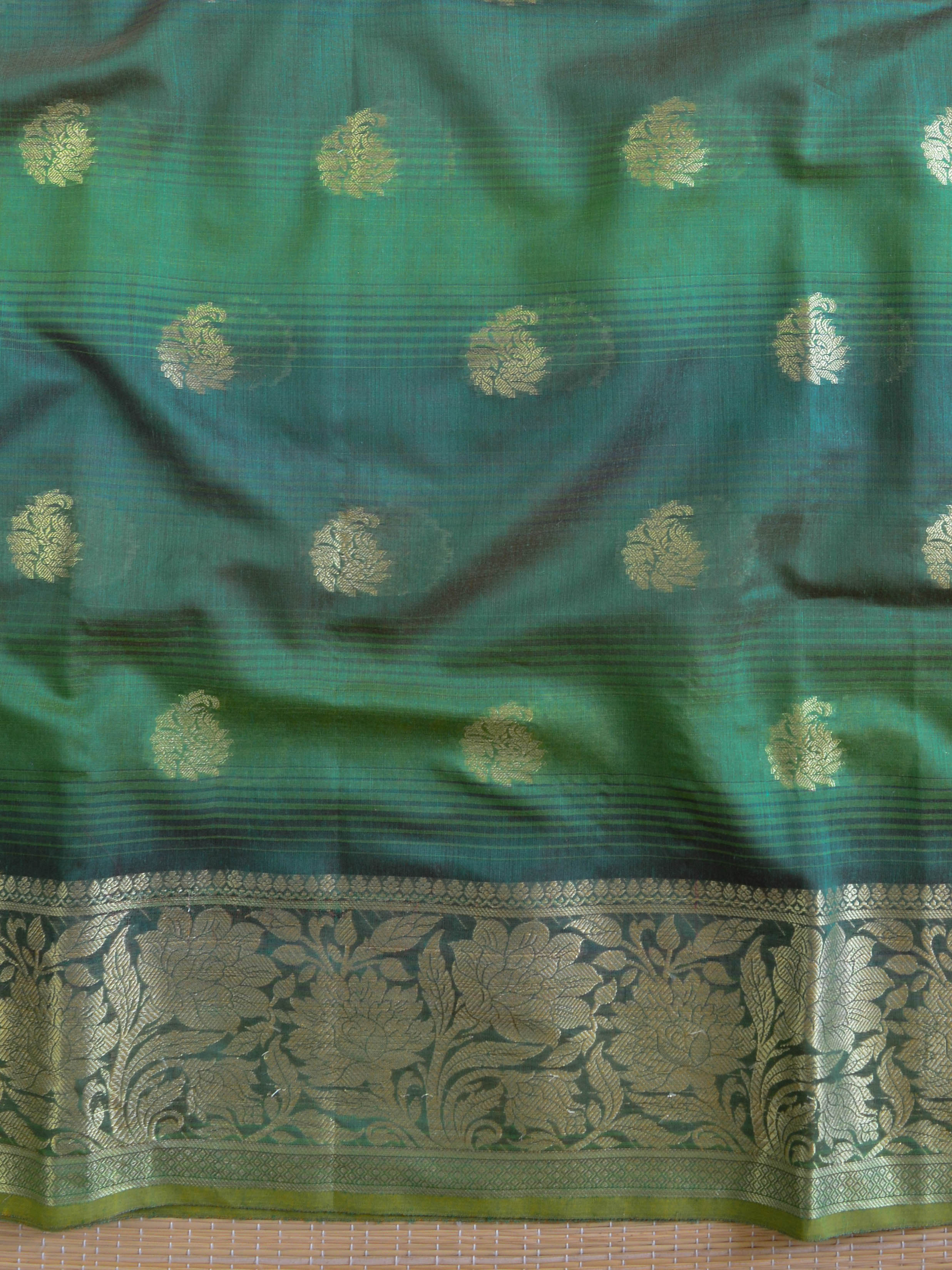 Banarasee Chanderi Cotton Salwar Kameez Zari Woven Buti Design Fabric-Green
