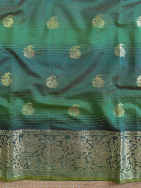 Banarasee Chanderi Cotton Salwar Kameez Zari Woven Buti Design Fabric-Green