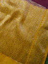 Banarasee Handwoven Semi Silk Saree Broad Zari Border-Wine & Yellow