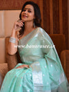 Banarasee Handwoven Semi-Chiffon Saree With Silver Buta-Sea Green