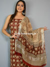 Handloom Linen Cotton Hand-Block Print Suit Set-Brown