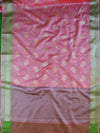 Banarasee Kora Muslin Saree With Jaal Design & Floral Border-Peach