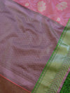 Banarasee Kora Muslin Saree With Jaal Design & Floral Border-Peach