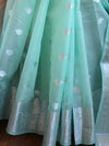 Banarasee Handwoven Semi-Chiffon Saree With Silver Buta-Sea Green